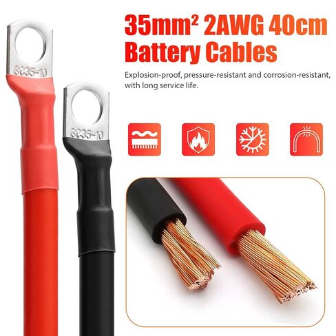 2AWG Battery Cables 16 Inch 2PCS with 3/8" Ring Terminal and Connectors Clamps, Heavy Duty Pure Copper Battery Inverter Wire Cables, for Car RV Truck Marine Solar 12V-24V in Saudi Arabia