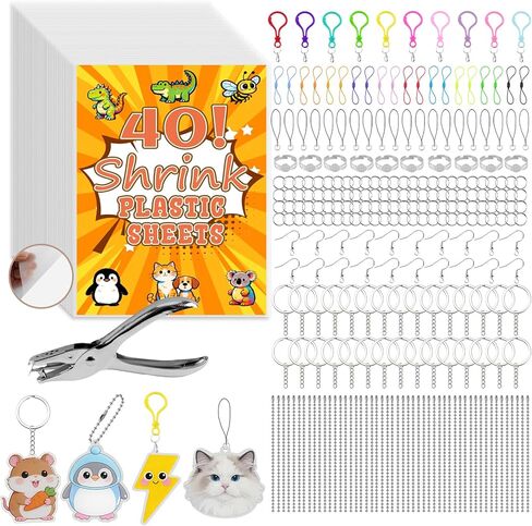 Yalumo 301 Pcs Shrink Plastic Sheets Kit, 40 Shrink Paper Sheets 5.7 x 7.9 Inch with Earring, Ring and Keychain Accessories for DIY Shrinky Art, Ornament, Craft Project, Handmade Gift and Home Decor in Saudi Arabia
