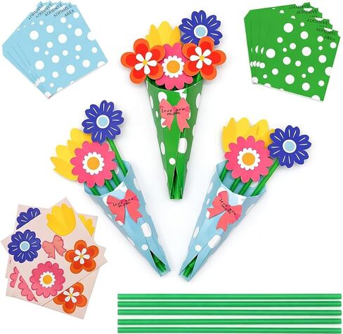 weizedm 24 Set Bouquets Craft Kit Mother's Day DIY Flower Paper handicrafts Fragrant Flower Bouquet Card Thankful Gift for Thank You Teacher Appreciation Home Classroom Activities in Kuwait