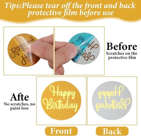 24 Pcs Mirror Gold Acrylic Cupcake Toppers, Round Happy Birthday Cake Topper, Cake & Cupcake Decorations for DIY Birthday Party Anniversary Pastries Decorations in Kuwait