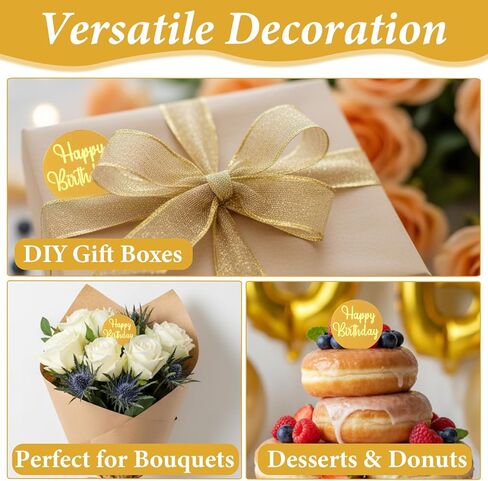 24 Pcs Mirror Gold Acrylic Cupcake Toppers, Round Happy Birthday Cake Topper, Cake & Cupcake Decorations for DIY Birthday Party Anniversary Pastries Decorations in Kuwait