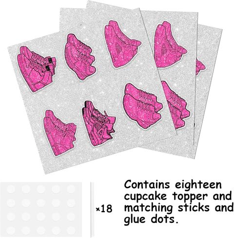 18pcs Glitter Pink Silhouette Sport Sneakers Cupcake Topper Cheer to Skateboard Shoes Theme Anniversary Party Decoration for Women Lady Happy Birthday Decor Supplies in Kuwait