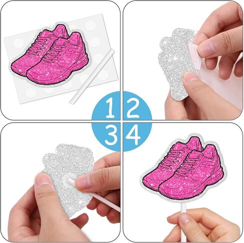 18pcs Glitter Pink Silhouette Sport Sneakers Cupcake Topper Cheer to Skateboard Shoes Theme Anniversary Party Decoration for Women Lady Happy Birthday Decor Supplies in Kuwait