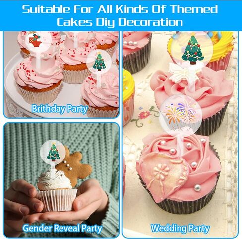24PCS Blank Cupcake Toppers - Custom DIY Acrylic Cake Sticks for Birthday, Wedding, Baby Shower, Round Cake Decoration, Personalized Cupcake Picks, Clear Dessert Cups Toppers for Party in Kuwait