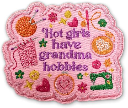 Hot Girls Have Grandma Hobbies Patch Knitter Sewist Quilter Crafty Lover Sew-On/Iron-On Embroidered Patches DIY Applique for Backpacks, Dog Harnesses, Army Vests, Gym Bags, Hats, Helmets 3 Inches in Saudi Arabia