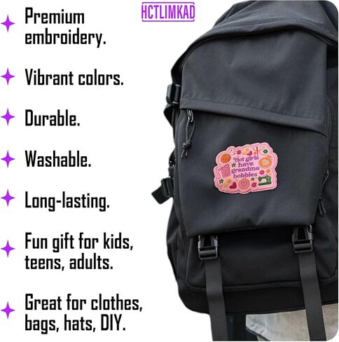 Hot Girls Have Grandma Hobbies Patch Knitter Sewist Quilter Crafty Lover Sew-On/Iron-On Embroidered Patches DIY Applique for Backpacks, Dog Harnesses, Army Vests, Gym Bags, Hats, Helmets 3 Inches in Saudi Arabia