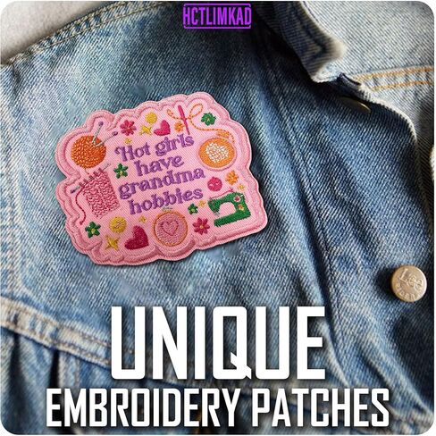 Hot Girls Have Grandma Hobbies Patch Knitter Sewist Quilter Crafty Lover Sew-On/Iron-On Embroidered Patches DIY Applique for Backpacks, Dog Harnesses, Army Vests, Gym Bags, Hats, Helmets 3 Inches in Saudi Arabia