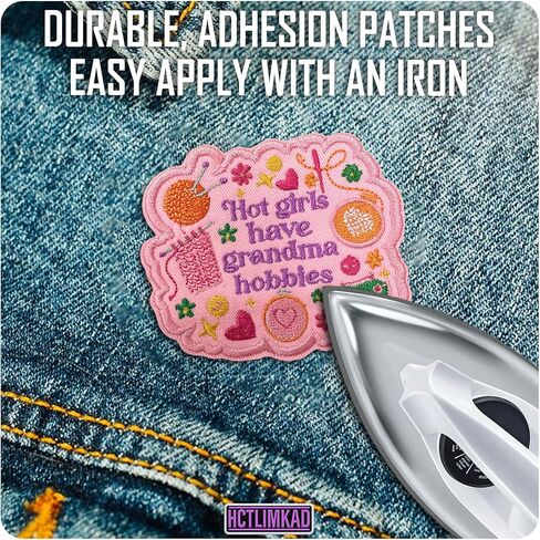 Hot Girls Have Grandma Hobbies Patch Knitter Sewist Quilter Crafty Lover Sew-On/Iron-On Embroidered Patches DIY Applique for Backpacks, Dog Harnesses, Army Vests, Gym Bags, Hats, Helmets 3 Inches in Saudi Arabia