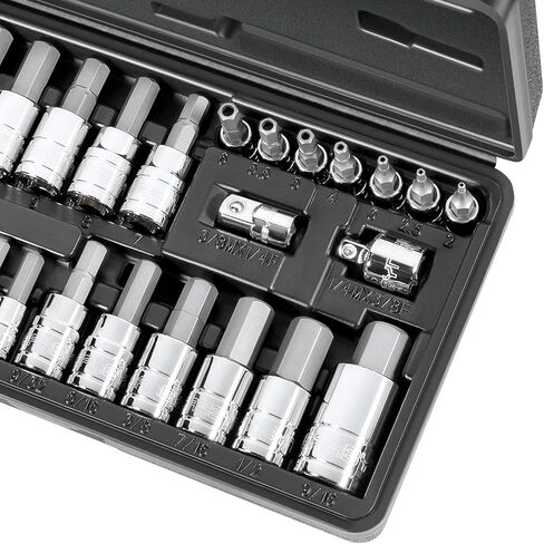 CARBYNE 28-Piece Tamper-Proof Hex (Allen) Bit Socket Set, SAE and Metric, 5/64 in. to 9/16 in. and 2mm to 14mm, S2 Steel, CrV Sockets, 1/4 3/8 1/2 in. Drive, Durable Case in Saudi Arabia