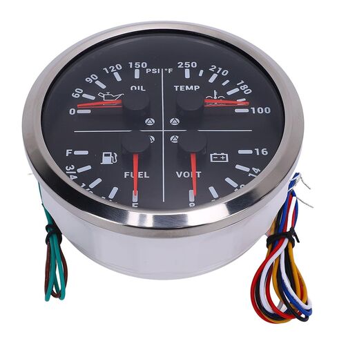 110mm 4 3/8in 4 in 1 Multifunction Gauge DC 12V 0-150PSI Oil Pressure Fuel -250℉ Water Temp 8-16V Voltmeter for RV Boat Truck (Black Dial Silver Bezel) in Saudi Arabia