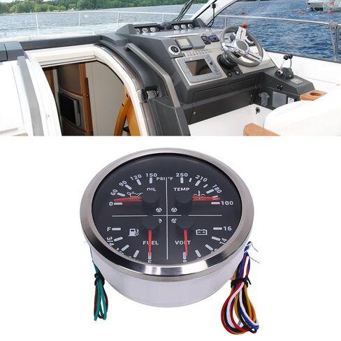 110mm 4 3/8in 4 in 1 Multifunction Gauge DC 12V 0-150PSI Oil Pressure Fuel -250℉ Water Temp 8-16V Voltmeter for RV Boat Truck (Black Dial Silver Bezel) in Saudi Arabia