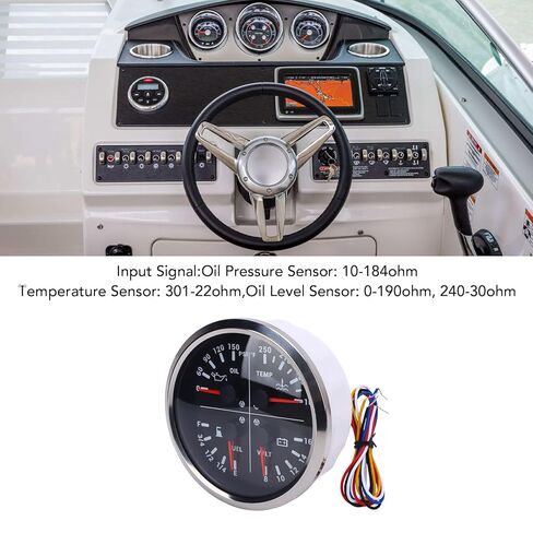 110mm 4 3/8in 4 in 1 Multifunction Gauge DC 12V 0-150PSI Oil Pressure Fuel -250℉ Water Temp 8-16V Voltmeter for RV Boat Truck (Black Dial Silver Bezel) in Saudi Arabia