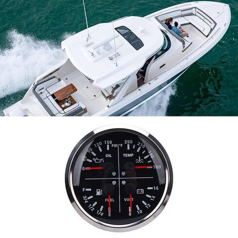 110mm 4 3/8in 4 in 1 Multifunction Gauge DC 12V 0-150PSI Oil Pressure Fuel -250℉ Water Temp 8-16V Voltmeter for RV Boat Truck (Black Dial Silver Bezel) in Saudi Arabia