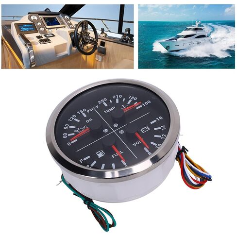 110mm 4 3/8in 4 in 1 Multifunction Gauge DC 12V 0-150PSI Oil Pressure Fuel -250℉ Water Temp 8-16V Voltmeter for RV Boat Truck (Black Dial Silver Bezel) in Saudi Arabia