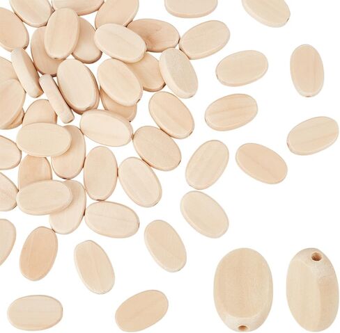 OLYCRAFT 50Pcs Oval Flat Wood Beads Natural Unfinished Wooden Bead 1.1x0.7 Inch Oval Wood Beads Oval Flat Shaped Chip Beads Wood Loose Spacer Beads for Jewelry Making DIY Handmade Craft Project in Saudi Arabia