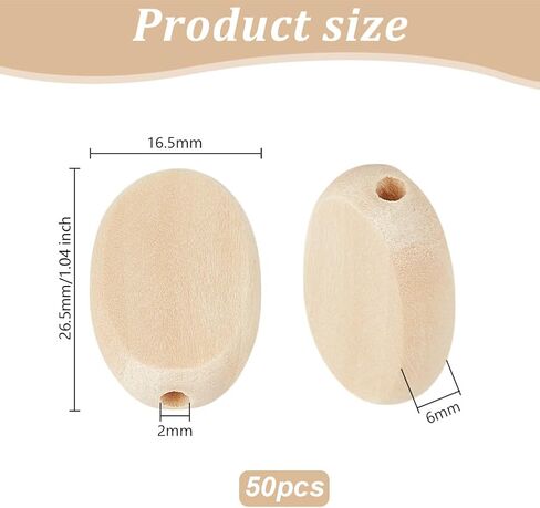 OLYCRAFT 50Pcs Oval Flat Wood Beads Natural Unfinished Wooden Bead 1.1x0.7 Inch Oval Wood Beads Oval Flat Shaped Chip Beads Wood Loose Spacer Beads for Jewelry Making DIY Handmade Craft Project in Saudi Arabia
