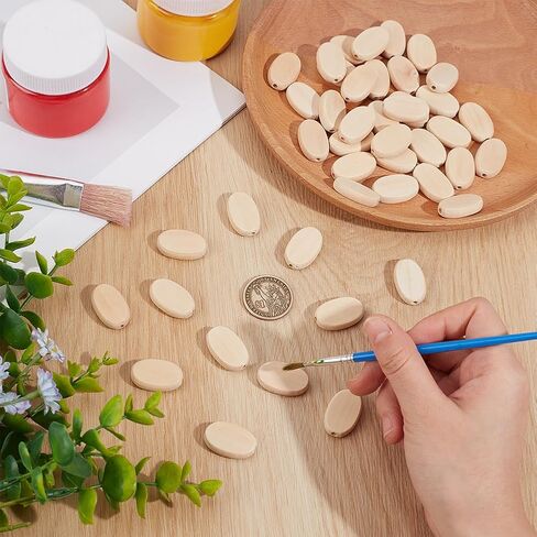 OLYCRAFT 50Pcs Oval Flat Wood Beads Natural Unfinished Wooden Bead 1.1x0.7 Inch Oval Wood Beads Oval Flat Shaped Chip Beads Wood Loose Spacer Beads for Jewelry Making DIY Handmade Craft Project in Saudi Arabia