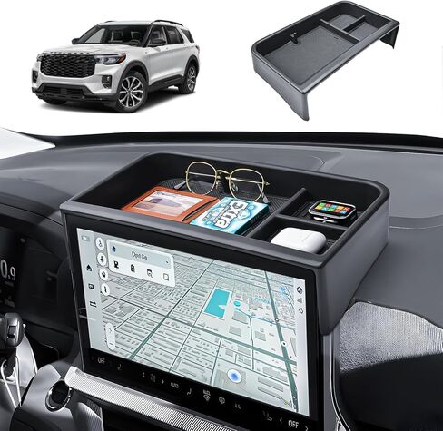 صينية تنظيم تخزين لوحة أجهزة القياس RUNROAD متوافقة مع ملحقات Ford Explorer 2025 2026، صينية وحدة تحكم لوحة أجهزة القياس للمستكشف خلف الشاشة وحامل صندوق تخزين العملات المعدنية، تناسب فقط شاشة 13.2 بوصة in Kuwait