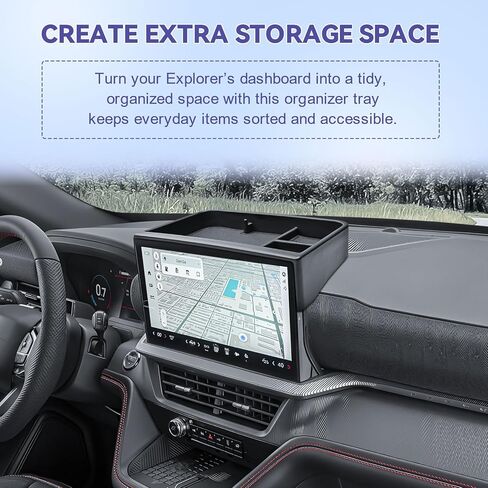 صينية تنظيم تخزين لوحة أجهزة القياس RUNROAD متوافقة مع ملحقات Ford Explorer 2025 2026، صينية وحدة تحكم لوحة أجهزة القياس للمستكشف خلف الشاشة وحامل صندوق تخزين العملات المعدنية، تناسب فقط شاشة 13.2 بوصة in Kuwait