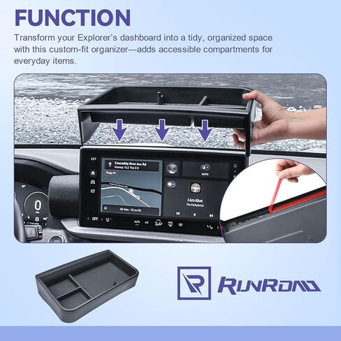 صينية تنظيم تخزين لوحة أجهزة القياس RUNROAD متوافقة مع ملحقات Ford Explorer 2025 2026، صينية وحدة تحكم لوحة أجهزة القياس للمستكشف خلف الشاشة وحامل صندوق تخزين العملات المعدنية، تناسب فقط شاشة 13.2 بوصة in Kuwait