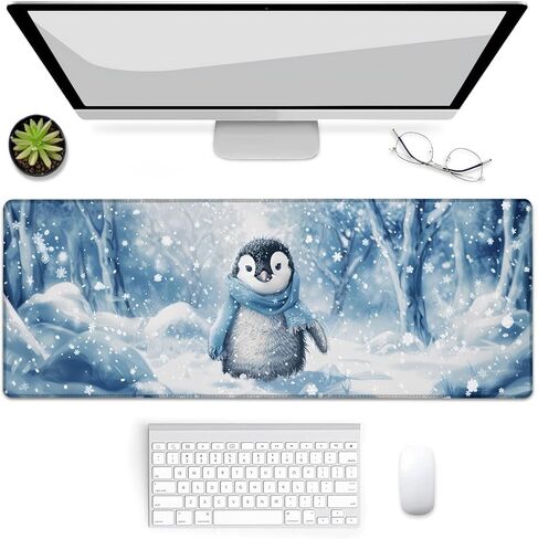 Winter Penguin Gaming Mouse Pad, Mouse Pad, Desk Mat, Non-Slip Rubber Base MousePads for Computers Laptop Office School Home Accessories Decor Gifts 31.5" x 11.8" in Saudi Arabia