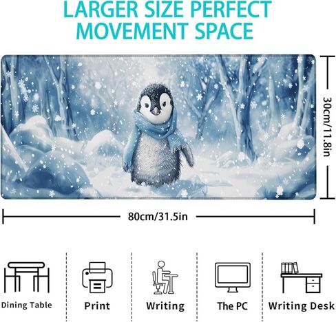Winter Penguin Gaming Mouse Pad, Mouse Pad, Desk Mat, Non-Slip Rubber Base MousePads for Computers Laptop Office School Home Accessories Decor Gifts 31.5" x 11.8" in Saudi Arabia