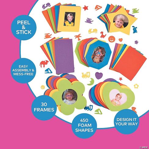 Bulk DIY Foam Picture Frames (30 Frames in Variety of Shapes and 450 Decorating Stickers) Crafts for Kids and Fun Home Activities in Kuwait