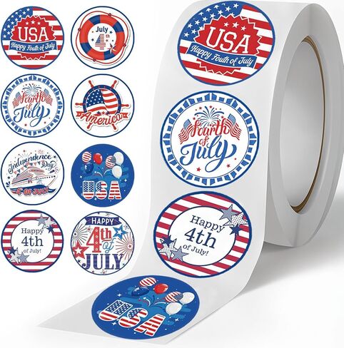 500Pcs 4th of July Stickers Happy Fourth of July Independence Day Roll Stickers Self-Adhesive USA Patriotic Stickers Roll American Flag Label Stickers for Holiday Gift Decoration in Saudi Arabia
