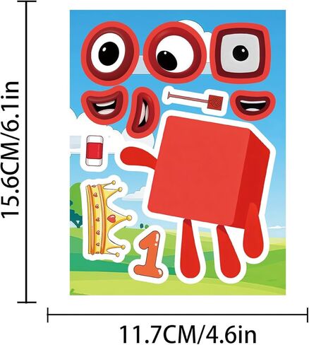 24 Sheets Make a face Number Blocks Stickers,Make Your Own Stickers,Mixed & Matched with 8 Designed Characters(3 of Each) for Party Favors Supplies, Decor,Gift Idea,Reward. in Saudi Arabia