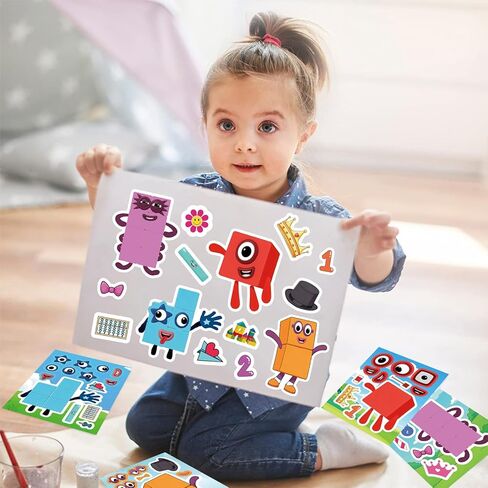 24 Sheets Make a face Number Blocks Stickers,Make Your Own Stickers,Mixed & Matched with 8 Designed Characters(3 of Each) for Party Favors Supplies, Decor,Gift Idea,Reward. in Saudi Arabia