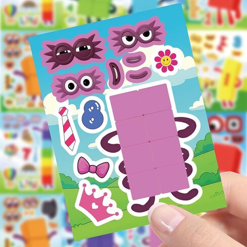24 Sheets Make a face Number Blocks Stickers,Make Your Own Stickers,Mixed & Matched with 8 Designed Characters(3 of Each) for Party Favors Supplies, Decor,Gift Idea,Reward. in Saudi Arabia