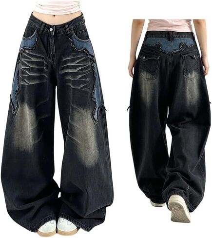 Barrel Jeans for Women Baggy Star Embroidered Jeans Cute Patchwork Denim Pants Boyfriends Trendy Clothes in Saudi Arabia