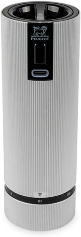 PEUGEOT - Duo Pepper Mill + Salt Mill Electric Rechargeable Line u'Select 15 cm - Peppercorns + Salt Gemstone Included - 6 Preset Flour Settings - Aluminium - Carbon Colour in Saudi Arabia