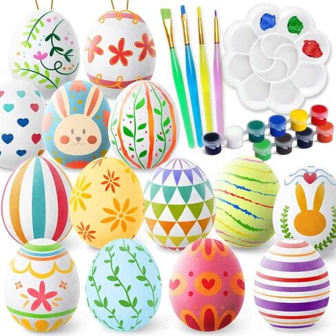 SpringFlower Easter White Eggs Painting Kit - Paintable Hanging Flocking Eggs with Rope, DIY Design, 28PCS in Saudi Arabia