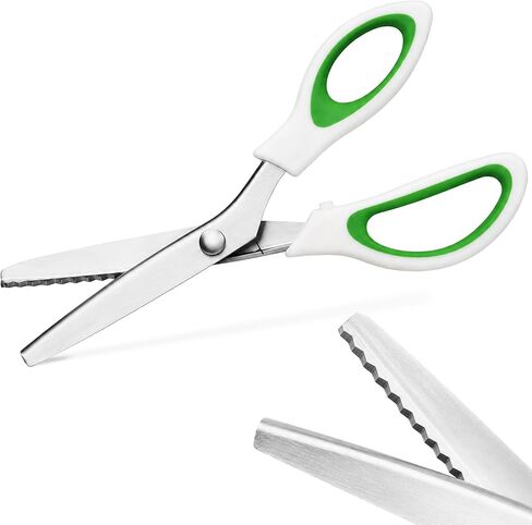 Pinking Shears, Green Triangular Pinking Shears for Fabric Cutting, Sharp Comfort Grip Scallop Scissors for Sewing & Crafts in Saudi Arabia