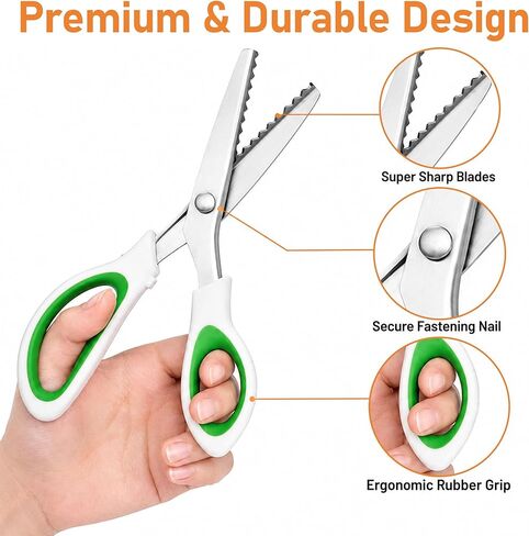 Pinking Shears, Green Triangular Pinking Shears for Fabric Cutting, Sharp Comfort Grip Scallop Scissors for Sewing & Crafts in Saudi Arabia