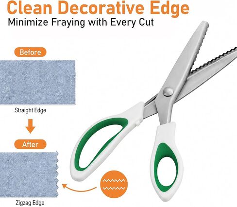 Pinking Shears, Green Triangular Pinking Shears for Fabric Cutting, Sharp Comfort Grip Scallop Scissors for Sewing & Crafts in Saudi Arabia