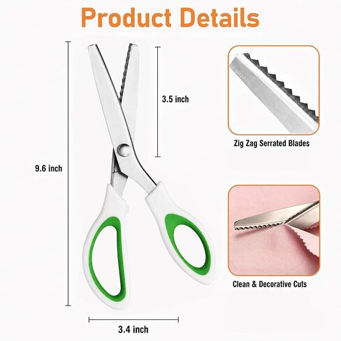 Pinking Shears, Green Triangular Pinking Shears for Fabric Cutting, Sharp Comfort Grip Scallop Scissors for Sewing & Crafts in Saudi Arabia