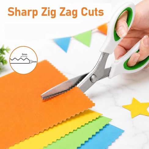 Pinking Shears, Green Triangular Pinking Shears for Fabric Cutting, Sharp Comfort Grip Scallop Scissors for Sewing & Crafts in Saudi Arabia
