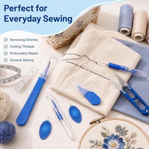 7 Pcs Stitch Remover Tool, Seam Ripper Tool Thread Remover Tools Include 2 Big and 2 Small Stitch Removers Tools with 2pcs Automatic Needle Threaders and 1 Sewing Trimming Scissor Nipper in Saudi Arabia