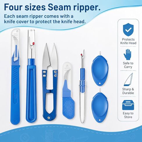 7 Pcs Stitch Remover Tool, Seam Ripper Tool Thread Remover Tools Include 2 Big and 2 Small Stitch Removers Tools with 2pcs Automatic Needle Threaders and 1 Sewing Trimming Scissor Nipper in Saudi Arabia