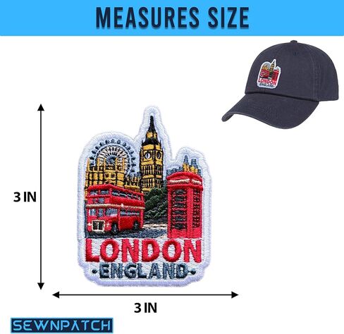 London England Patch for Backpacks Hats Jeans Bags, Size 3" Iron On or Sew On Patches, UK Travel Souvenir Embroidery Patches Appliques for Clothes, Adventure Aesthetic Patch for Travel Lovers in Saudi Arabia