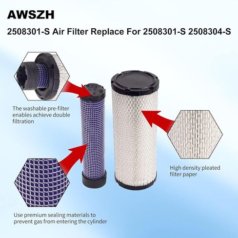 25 083 01 Inner Outer Air Filter Cleaner Cartridge Fit for 25 083 01-S 2508301 25 083 04 Kohler Kawasaki 11013-7019 11013-7044 11013-7045 Kubota P822858 Lawn Mover M131802 11013-7020 2508304 in Kuwait