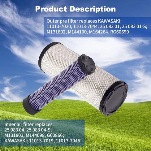25 083 01 Inner Outer Air Filter Cleaner Cartridge Fit for 25 083 01-S 2508301 25 083 04 Kohler Kawasaki 11013-7019 11013-7044 11013-7045 Kubota P822858 Lawn Mover M131802 11013-7020 2508304 in Kuwait