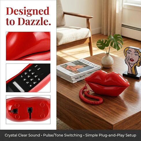 Suwimut Lip Phone, Cute Corded Lip Telephone Novelty Sexy Wired Mouth Phone Cartoon Shaped Real Desktop Landline Telephone for Home Office Shops Decor (Rose) in Saudi Arabia