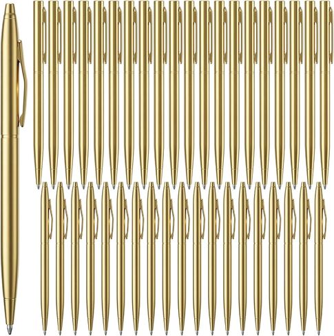 40 Pack Gold Pens Personalized Pens Bulk Custom Metallic Slim Ballpoint Retractable Black Ink 1.0 mm Medium Point for Wedding Business Office Writing Supplies Gifts in Saudi Arabia