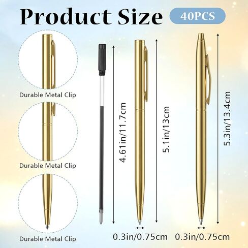 40 Pack Gold Pens Personalized Pens Bulk Custom Metallic Slim Ballpoint Retractable Black Ink 1.0 mm Medium Point for Wedding Business Office Writing Supplies Gifts in Saudi Arabia