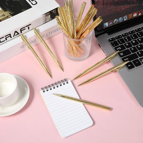 40 Pack Gold Pens Personalized Pens Bulk Custom Metallic Slim Ballpoint Retractable Black Ink 1.0 mm Medium Point for Wedding Business Office Writing Supplies Gifts in Saudi Arabia