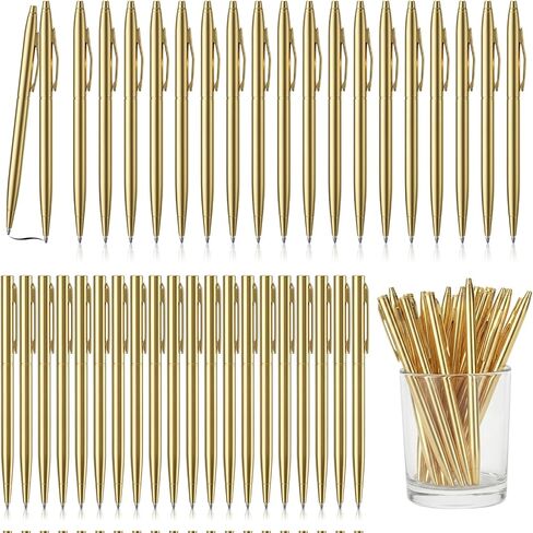 40 Pack Gold Pens Personalized Pens Bulk Custom Metallic Slim Ballpoint Retractable Black Ink 1.0 mm Medium Point for Wedding Business Office Writing Supplies Gifts in Saudi Arabia