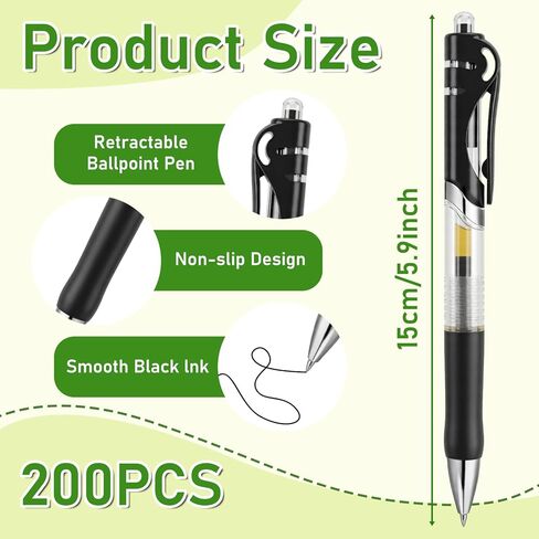 200 Pack Black Ink Retractable Ballpoint Pen 1.0 mm Point Smooth Writing Click Pens for Office Supplies Journal Writing in Saudi Arabia